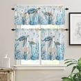 thumbnail image 2 of 3PCS Kitchen Curtains Valance and Tiers Set Semi Sheer Kitchen Curtain Valance Window Retro Summer Ocean Turtle Coral Jellyfish Blue Tier & Valance Set Rod Pocket Valance Curtains, 54"x18"/27.5"x36"x2, 2 of 6