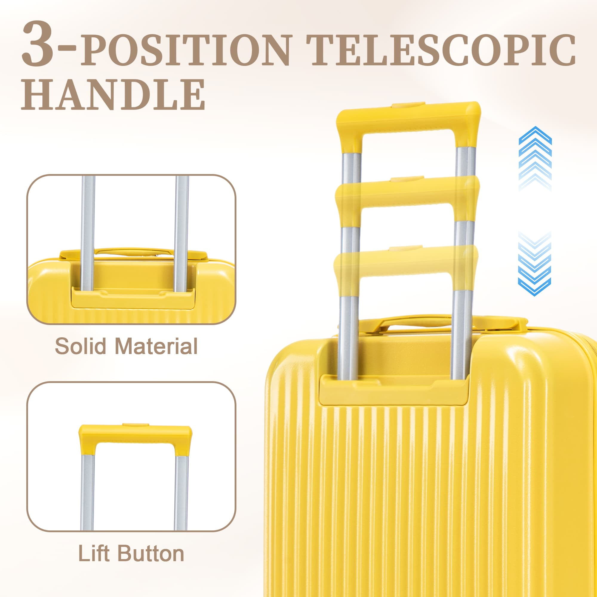 Leumius 2 Piece in ABS Spinner WheelLuggage Sets, HardsideSuitcase with CombinationLock,20 inch Carry OnLuggage 14 inch CosmeticCase,Yellow