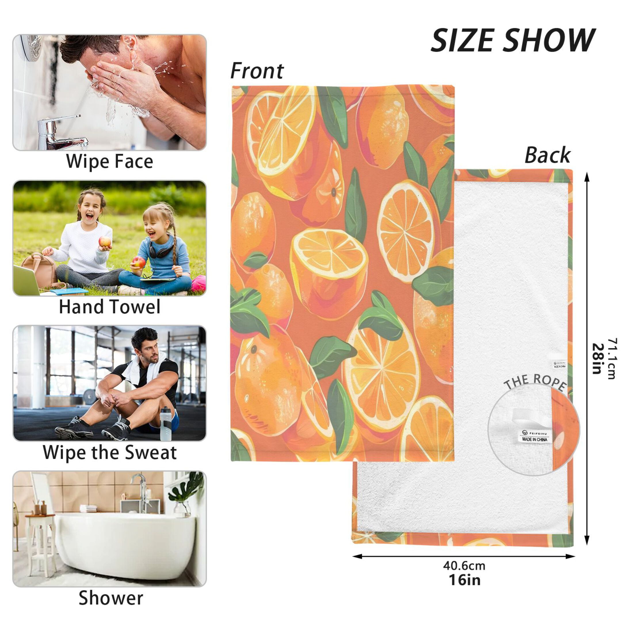 Cotton Towel Two-Piece 16x28 Inch One Sizex2 Face Towel Set Towel Set Cotton Hand Bath Towel Bathroom Beach Mandarin Orange