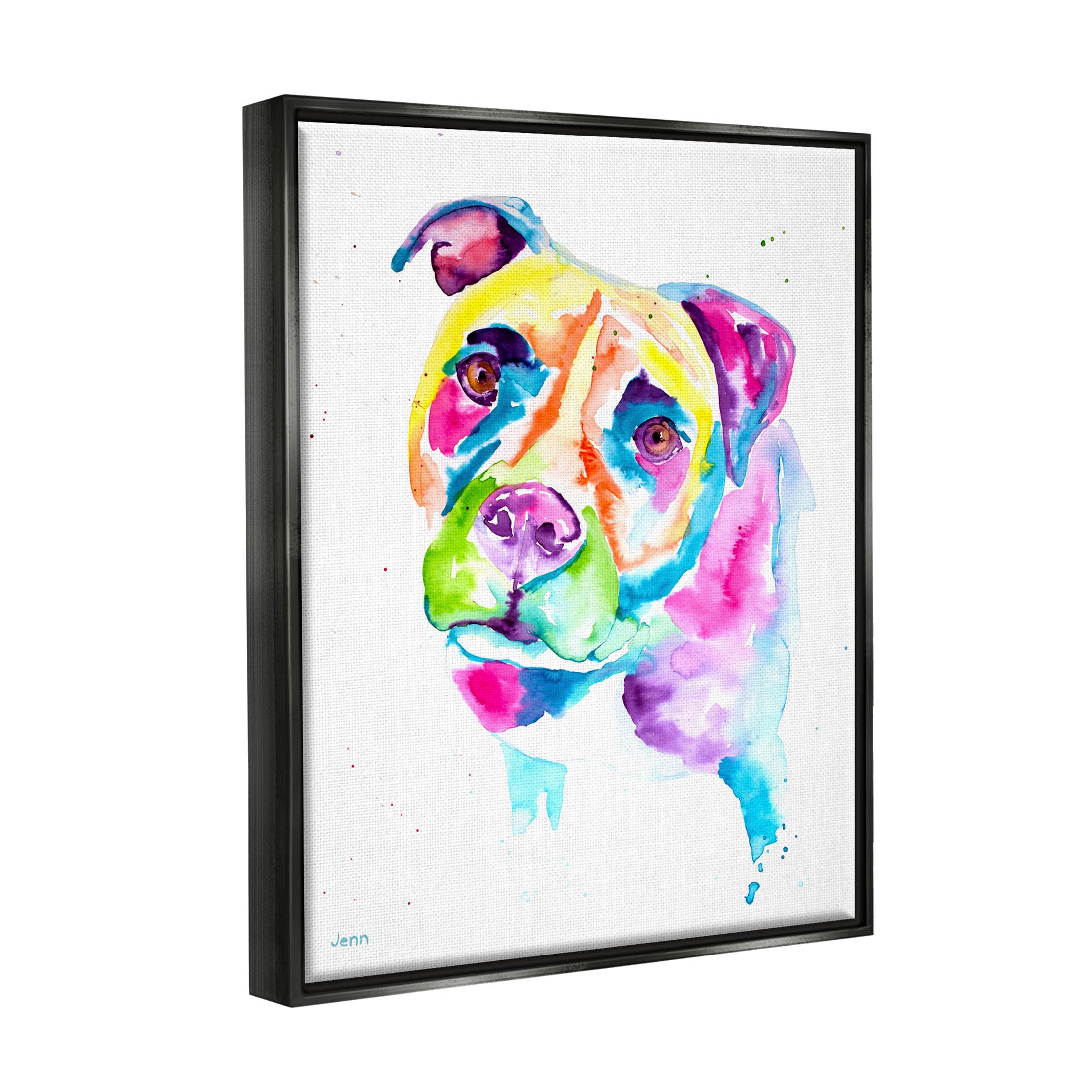 Pit Bull Casual Watercolor Style Animals & Insects Graphic Art Jet Black Framed Art Print Wall Art