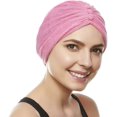 thumbnail image 2 of Soft Terry Cloth Turban Head Cover with Reversible Knot or Button Front - Light Pink, 2 of 3