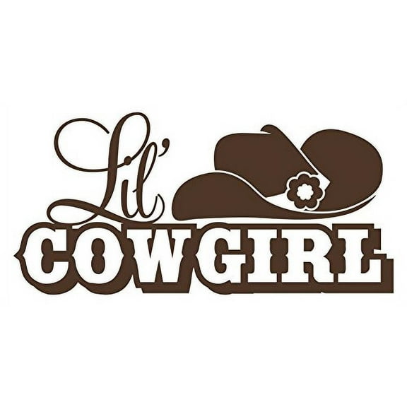 Lil' Cowgirl Western with Hat Wall Decals Quotes Vinyl Sticker Wall Words, Chocolate Brown, 23x11-Inch