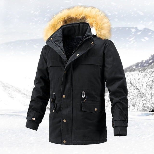 LOVZFMLL Jackets for Men Winter Casual Solid Hooded Zipper Pockets Long Sleeve Cardigan Coat Jacket