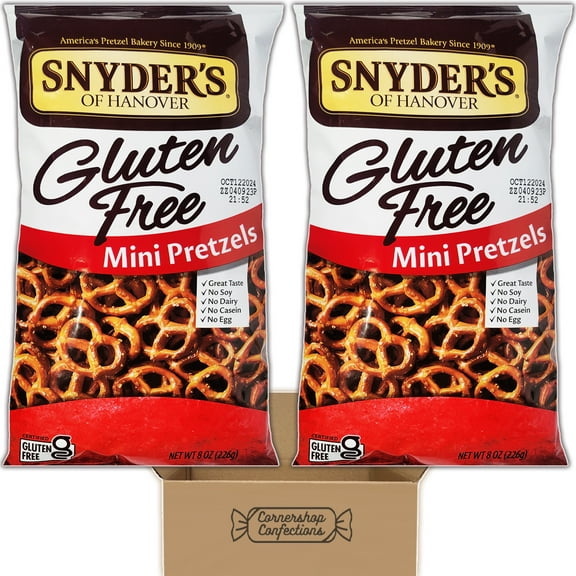 Snyder Pretzels Bulk Pack - Gluten Free Mini Pretzels - 2 Individually Sealed 8 Ounce Bags - No Soy, No Dairy, No Eggs, No Gluten - For Snacks, Lunches, Movies in Cornershop Confections Pack