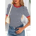 thumbnail image 4 of Camiseta PRETTYGARDEN para mujer, color azul marino, a rayas, color azul marino, 4 of 9