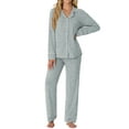 thumbnail image 4 of MINTREUS Women's Pajama Sets Knit Long Sleeve Button Down Pjs Soft Sleepwear Lounge Sets with Pockets, 4 of 9