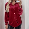 thumbnail image 4 of Moxiu Womens Velvet Shirts for Women Long Sleeve Button Down Shirt Vintage Tops 2025 Lapel Blouse Fall Winter Spring Tee Shirts with Pocket Red,XL, 4 of 9