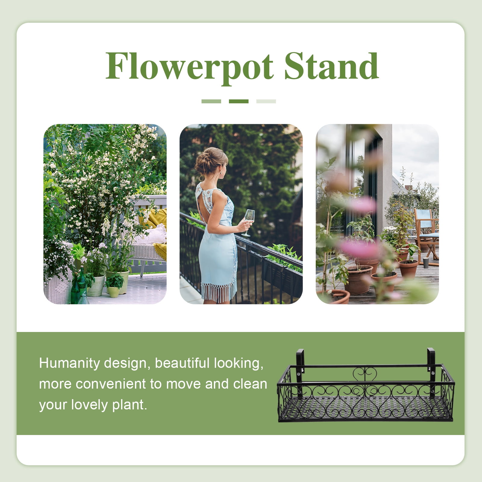 4pcs Balcony Planters Railing Hanging Shelf, Iron Plant Pots Holder With Hooks 19.6 Inch for Balcony Patio