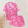 thumbnail image 5 of Yuncity Cute Easter Pajamas For Women Silk Satin Heart Shaped Rabbit Short Sleeve Button Down Shirt Shorts Pjs Loungewear Sleepwear Pink Xxl, 5 of 5