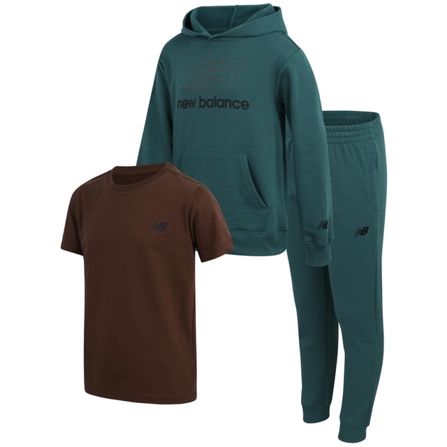 Set de ropa deportiva New Balance para niños de 4 a 12 años, 3 piezas, abeto