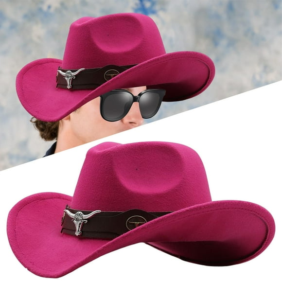 Sombrero de vaquero occidental, sombreros de fieltro impermeables térmicos transpirables a la moda, cómodo sombrero de informal para hombres, Rosado BLESIY Sombrero de vaquero