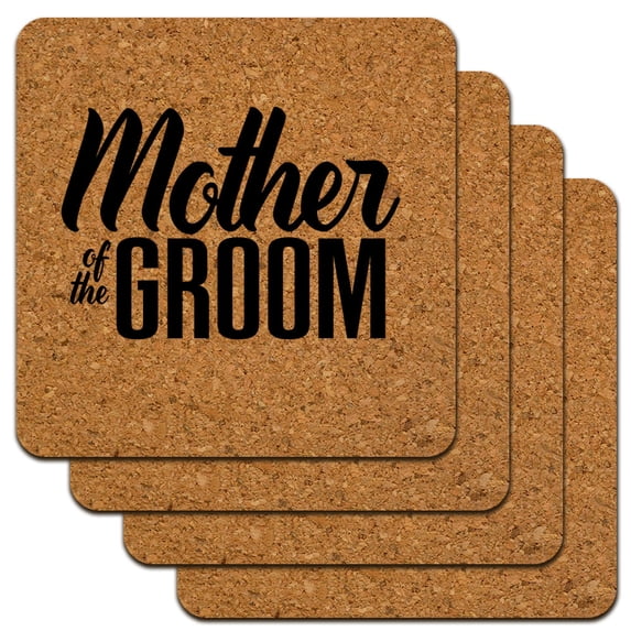 Mother of the Groom Wedding Low Profile Novelty Cork Coaster Set
