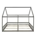 thumbnail image 4 of Bellemave Double Twin Bed for 2, Wood Double House Bed with Fence and Railings, Montessori Floor Beds Frame with Slats, No Box Spring Needed (Gray）, 4 of 8
