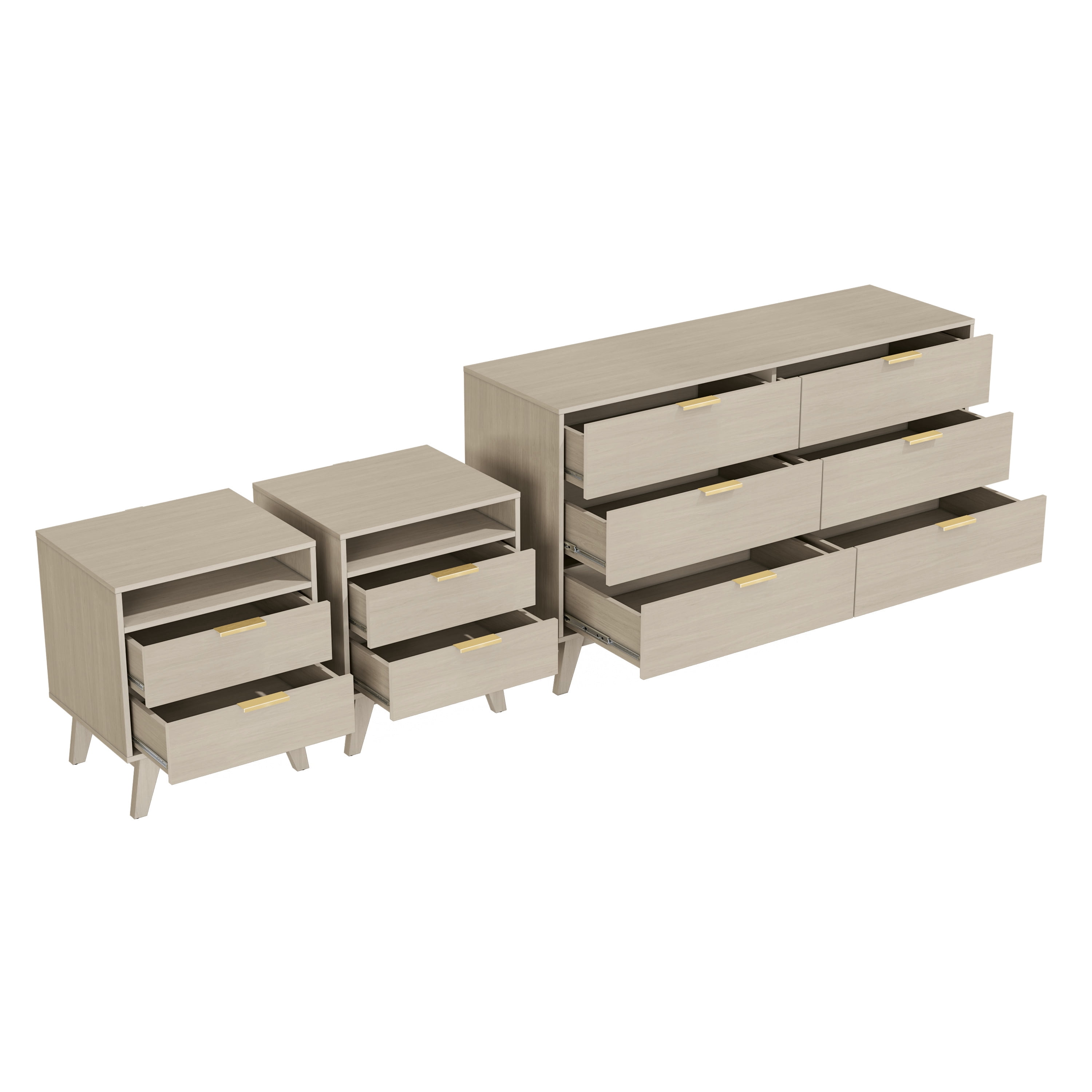 Kappesberg 3-Piece Bedroom Furniture Set with 6-Drawer Dresser and Two Nightstand, Blonde Oak – Modern Bedroom Storage Combo - for Adults and Teens