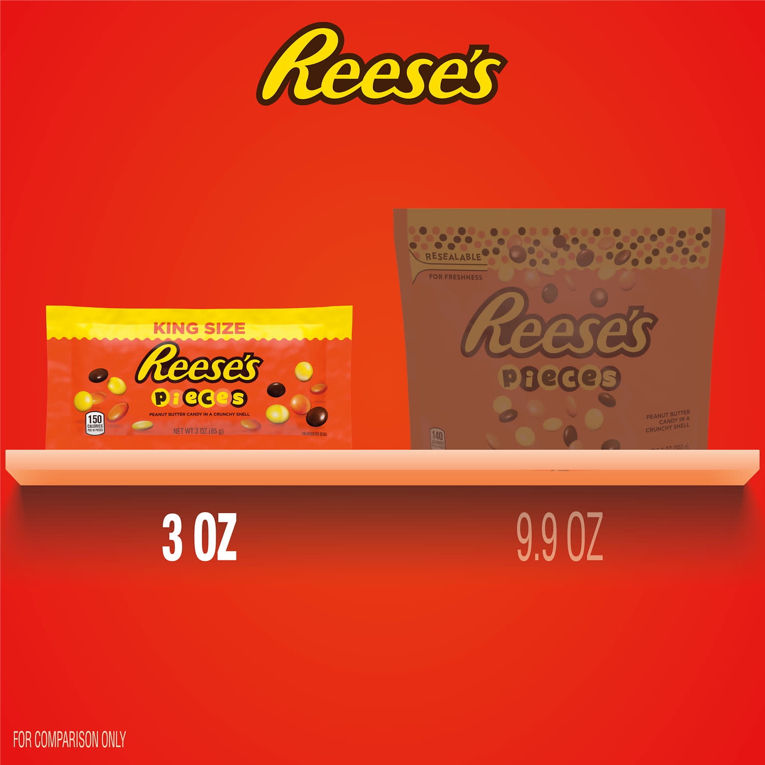 Reese's Pieces Peanut Butter in a Crunchy Shell King Size Candy, Bag 3 oz