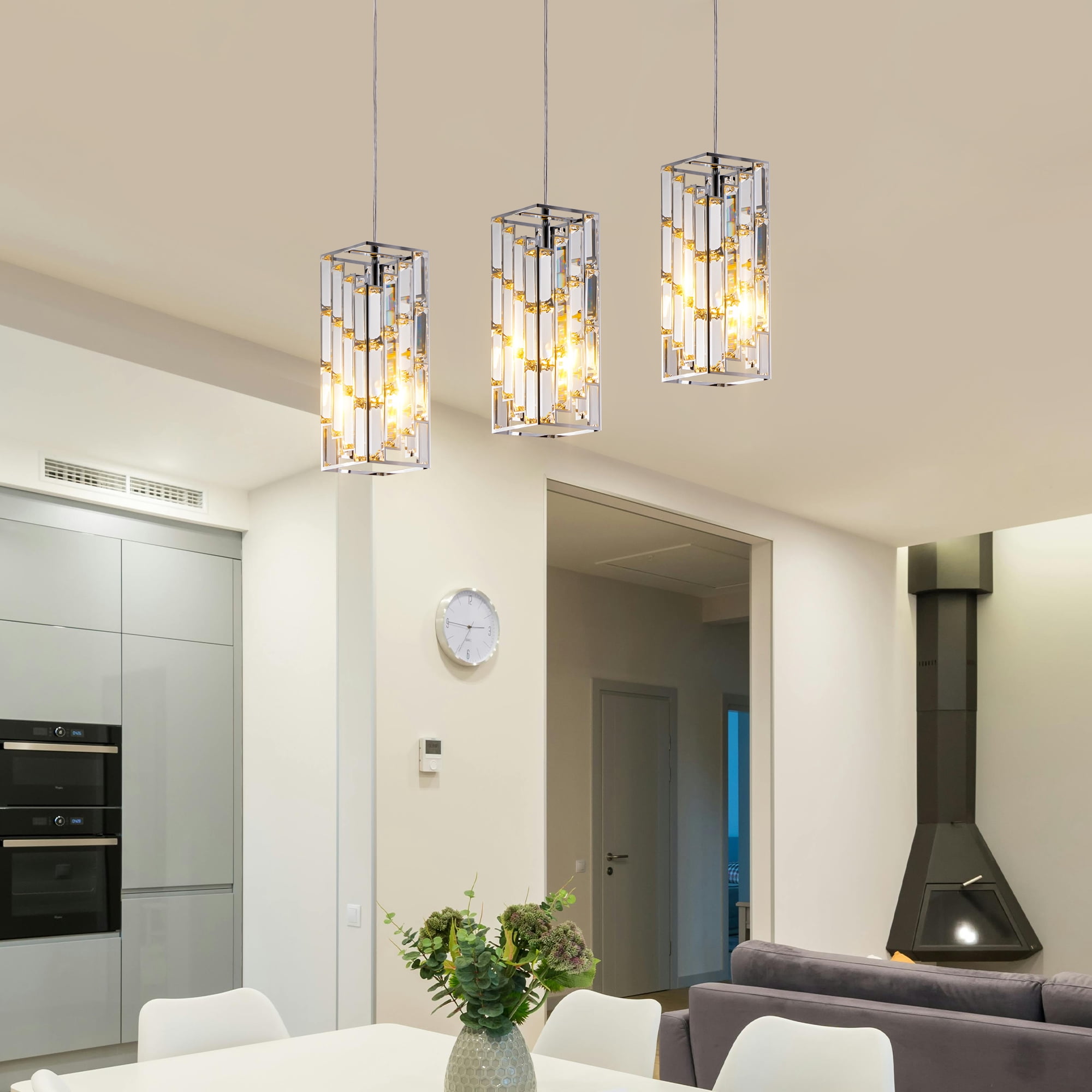Black Pendant Lighting Modern Pendant Light, Mini Crystal Chandeliers,Adjustable Pendant Light Fixture for Kitchen Island Dinning Room Bedroom (3 Pack)