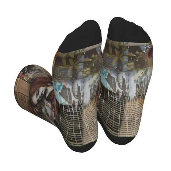 Vsdgher Vintage Collage Girl Butterfly Unisex Crew Socks Lightweight Breathable Ventilation Ankle Socks, Mid-calf socks for Daily