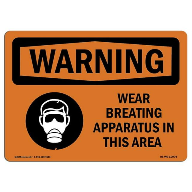 SignMission OS-WS-A-1824-L-12904 18 x 24 in. OSHA Warning Sign - Wear Breathing Apparatus in This Area