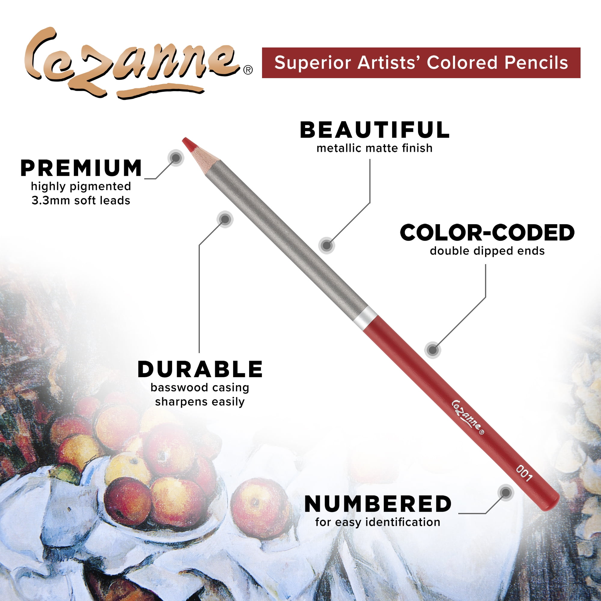 Cezanne Set of 24 Professional Colored Pencils with Canvas Roll-Up Case - Premium, High Pigment Colored Pencils, 3.3mm Diameter Lead and Storage Case with Zipper Pouch - Can Hold up to 48 Pencils