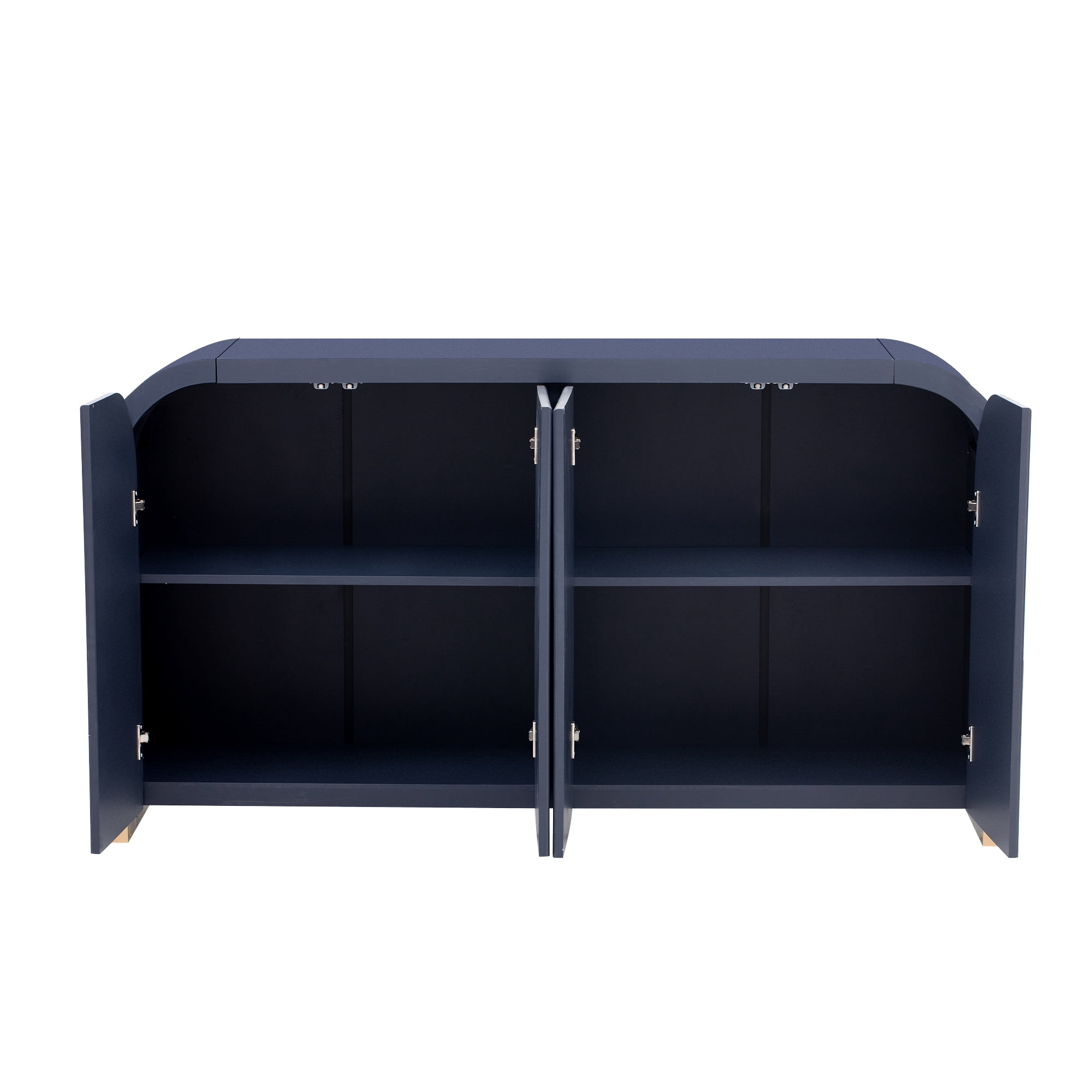 MAYEERTY 4-Door Cabinet Wavy Door Panel Curved Corner Adjustable Shelves for Study & Living Room & Entrance，Navy Blue