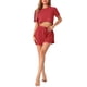 thumbnail image 2 of Conjuntos de Pijama Cortos para Mujeres INSPIRE CHIC con Mangas Cortas, Tejido Acanalado, Pantalones Cortos con Aberturas Laterales, Conjuntos de Lounge de 2 Piezas XS Rojo, 2 of 6