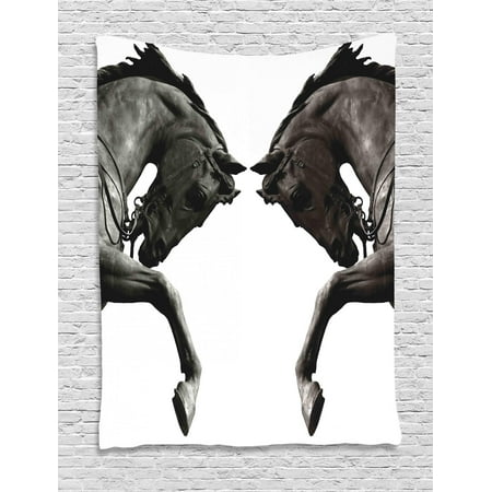 Breeze Tapestry - Sculptures Tapestry, Twin Contrast Horse Heads Statue Image Vintage Style Abstract Art Antique Theme, Wall Hanging for Bedroom Living Room Dorm Decor, Bronze, by Ambesonne
