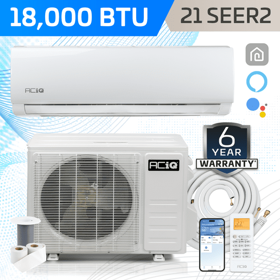 ACiQ 20 SEER2 Essentials 18000 BTU Single Zone Mini Split Heat Pump System with 16ft Line Set - R32 | White Air Handler (208/230v)
