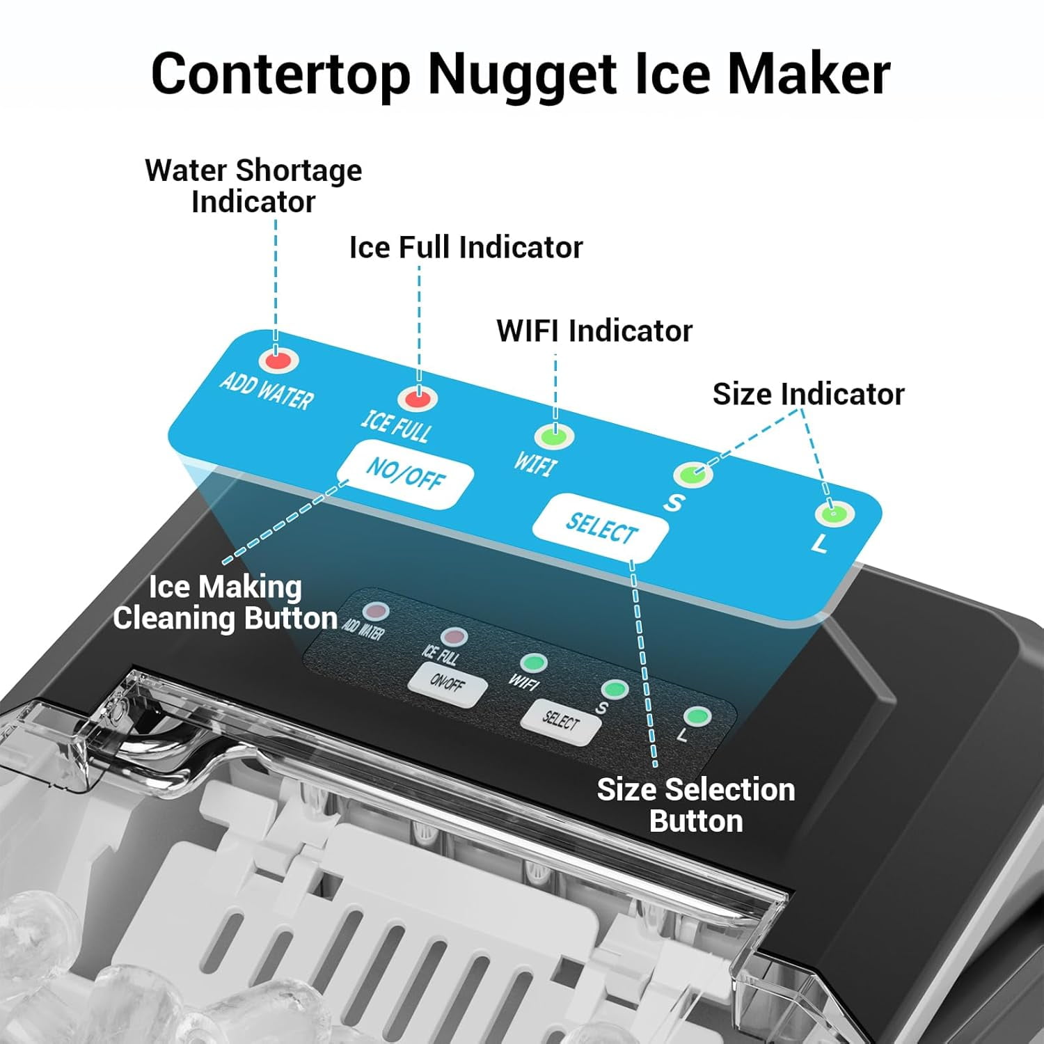 XUTUMM Portable Ice Maker Machine with WiFi, 2 Ice Sizes, Makes 9 Cubes in 6 Mins, 28 lbs per Day, Self-Cleaning Function, Includes Ice Scoop & Basket for Home, Kitchen