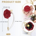 thumbnail image 2 of Rose Lapel Pin for Men Suits, Men Cloth Rose Flower Brooch Pin Handmade Boutonnieres Pins with Gold Leaf/Chain Brooch for Men Suit Accessories, Wine Red, 2 of 6