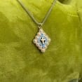 thumbnail image 4 of Blue Opal Cross Crucifix Necklace Faith Rhombus Birthstone Medallion Necklace, 4 of 6