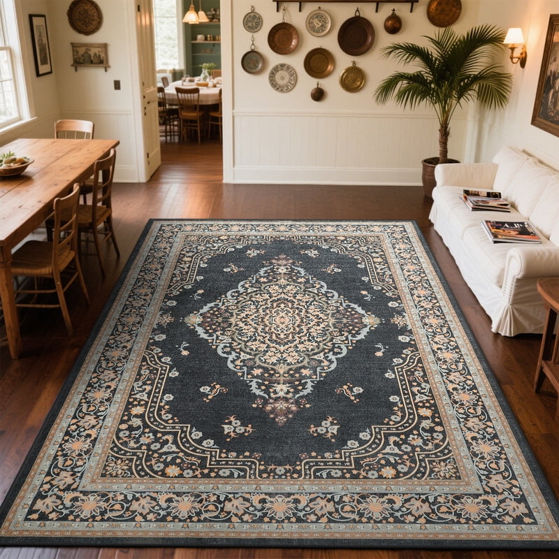 TWINNIS 6'x9'Area Rug Non-Slip Indoor Carpet Soft Rug for Living Room,Black