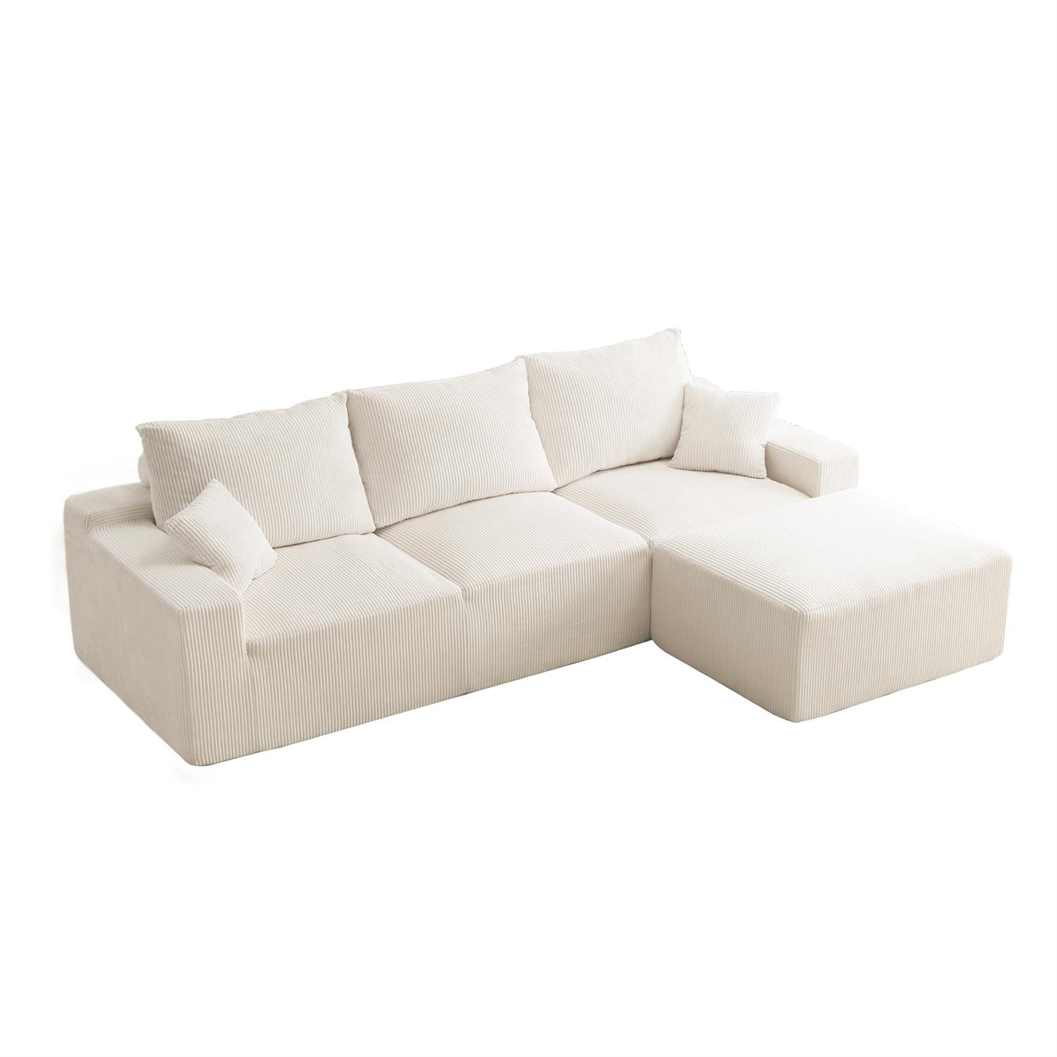 Demi Bonn 110" Ultra-Soft L-Shaped Sectional Sofa, Full-Compression 3-Seater Cloud Couch with 2 Chaise, Modular Deep Seat, No Assembly Required, Beige