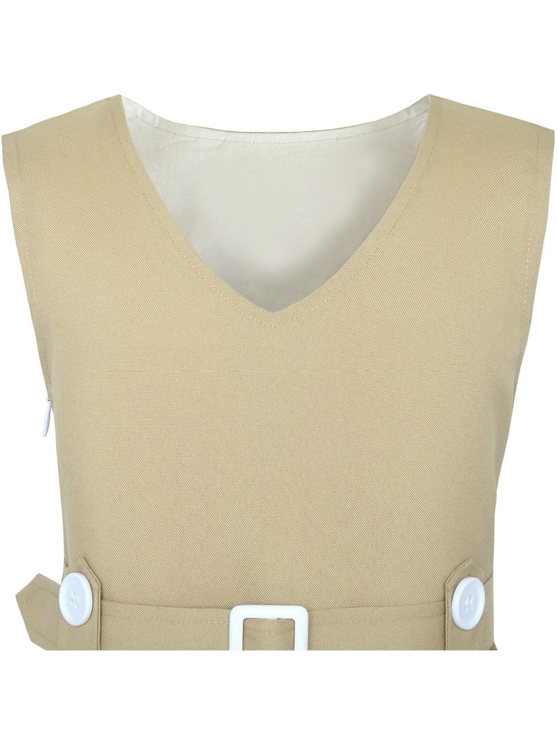 Girls Dress Khaki Button Back School Uniform Pleated Hem