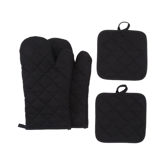 4Pcs Oven Mitts And Pot Holders Sets,Oven Mitts And Potholders With Recycled Cotton High Heat Resistant Extra Thick Long Oven Mitts For Cooking(Black) Happy Day!