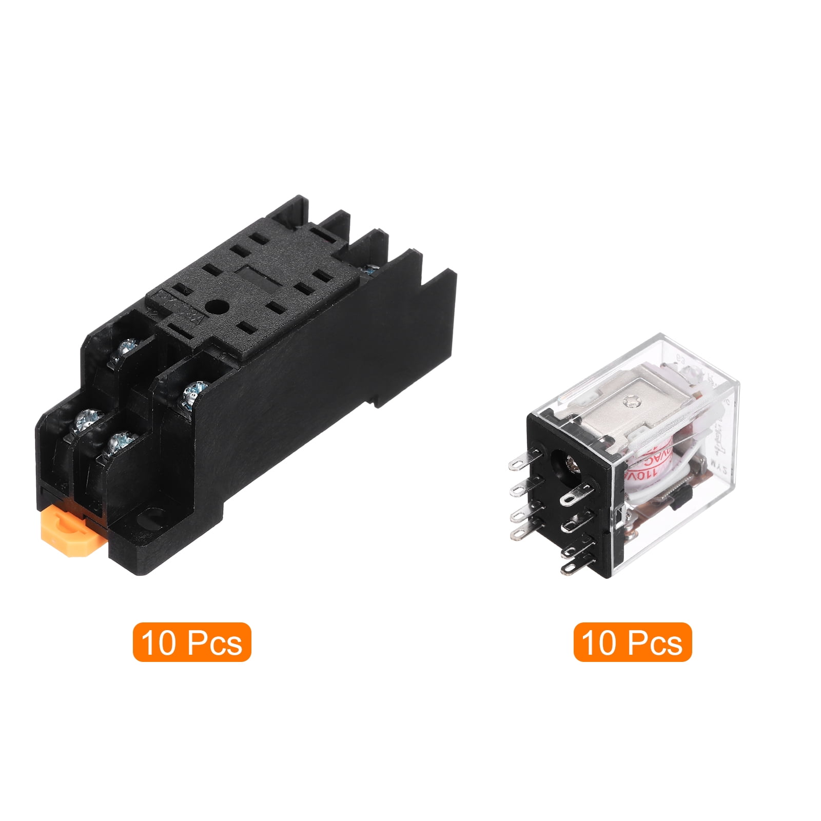 10Pcs AC 110V Electromagnetic Power Relay, 8-Pin 5A Power Coil Relay with LED Indicator and Socket Base DPDT 2NO 2NC - MY2NJ for Industrial, Home Appliances and DIN Rail System