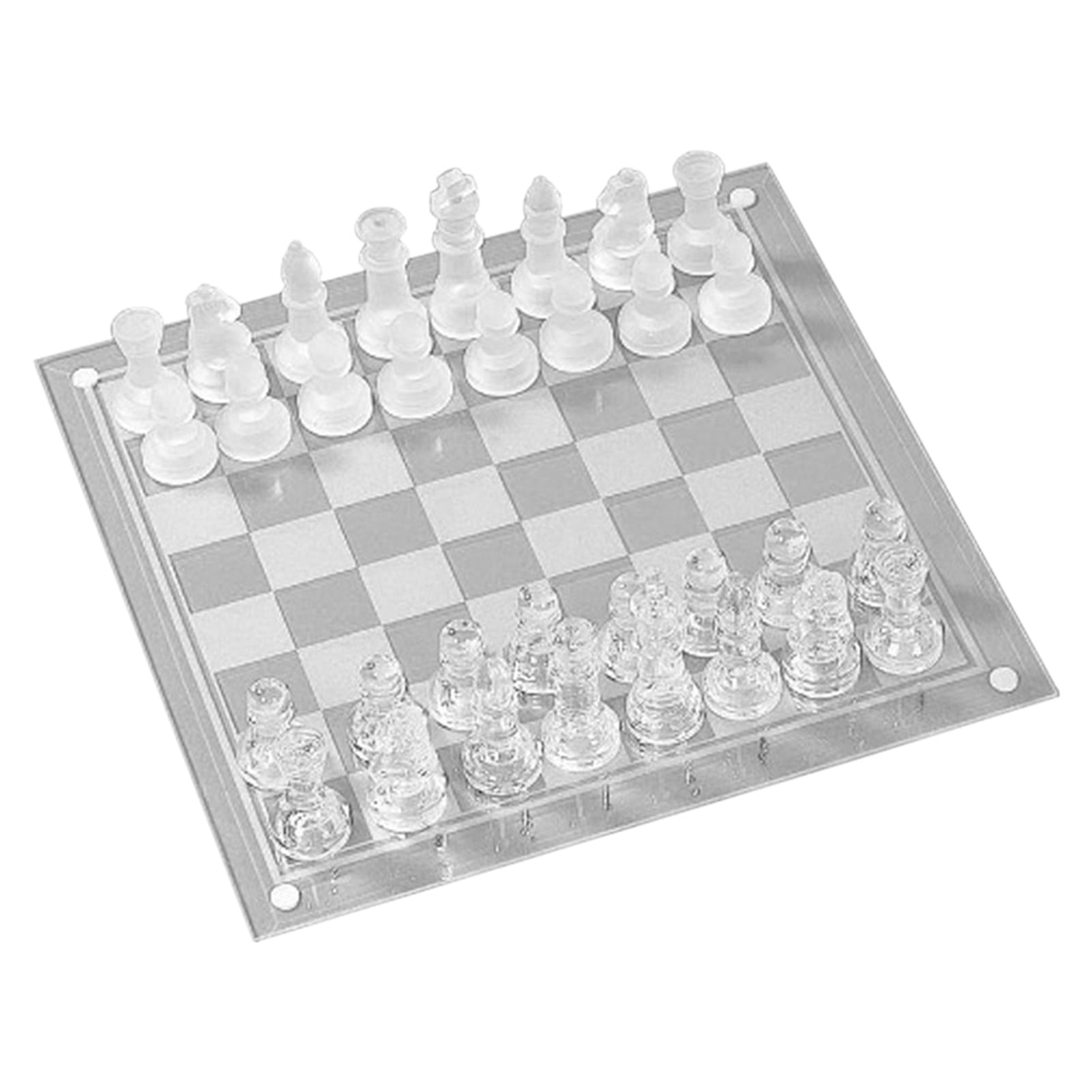 International Glass Chess Set 10 Inch Chess Board and 32 Clear Glass Pieces  Chess Game Gift for Kids Adults Beginners 