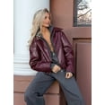 thumbnail image 5 of Women'S Jacket Fashion Lapel Zipper Long Sleeve Street Style Outerwear Wine Red S, 5 of 9