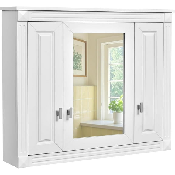 35'' Medicine Cabinet, Bathroom Wall Cabinet with 3 Doors and Hidden Adjustable Shelf, Space Saver Over The Toilet Bathroom Organizer