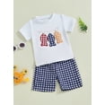 thumbnail image 5 of Boys Summer Shorts Sets Baby Toddler 6 12 18 24 Months 2T 3T 4T Short Sleeve O Neck Fish Embroidery Tops and Plaid Shorts Clothes Set, 5 of 9