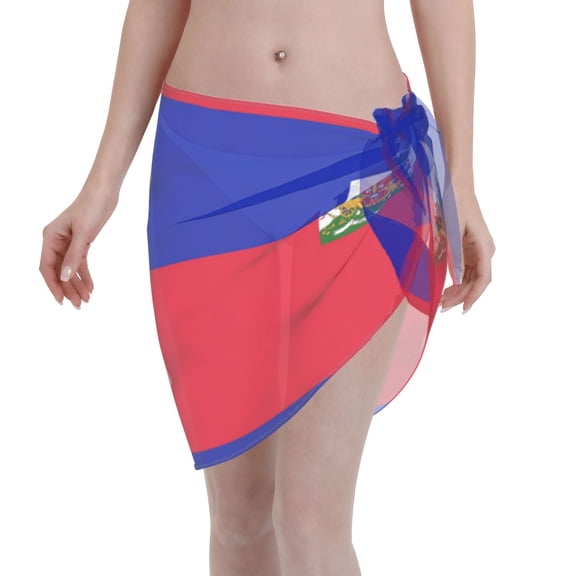 Women Haitian Flag Sarong Coverups Chiffon Short Swimsuit Wrap Skirt Beach Bikini Tie Cover Up Wraps