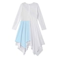 thumbnail image 5 of iixpin Girls Liturgical Praise Dance Dress Color Block Long Sleeve Asymmetrical Worship Dress Church Robe Light Blue 16, 5 of 6