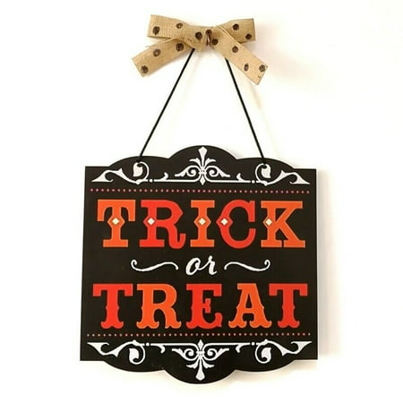Fancyleo Halloween  Wooden Hanging Sign Trick Or Treat Door  Ghost Festival Sign Board