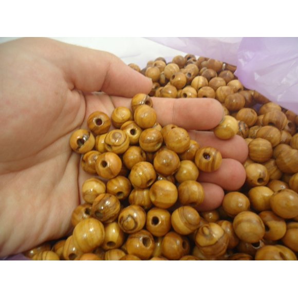 Holyland Olivewood Bead 10mm Rosary Supplies Wholesale (1000 Beads) with Zuluf Certificate | Bethlehem Olive Wood Wooden Loose Rosary Beads for Rosaries,Bracelets and Crafts from Israel | BEAD045