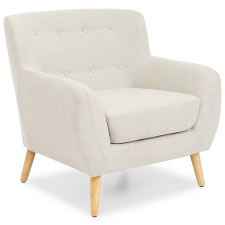 Best Choice Products Mid-Century Modern Linen Upholstered Button Tufted Accent Chair for Living Room, Bedroom - Light (Best Chairs Sutton Upholstered Swivel Glider Linen)