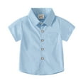 thumbnail image 3 of Esaierr Toddler Little Boys Casual Shirts Baby Short Sleeve Lapel Shirts Summer Solid Colour Dress Tops for Kids 1-6T, 3 of 9