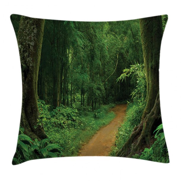 Jungle Decor Throw Pillow Cushion Cover, Pathway in the Forest Thailand