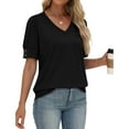 thumbnail image 6 of ICHUANYI Womens Tops Cap Short Sleeve Blouse V Neck Summer Spring Shirts Casual Solid Color Base T-shirt Button Top, 6 of 7
