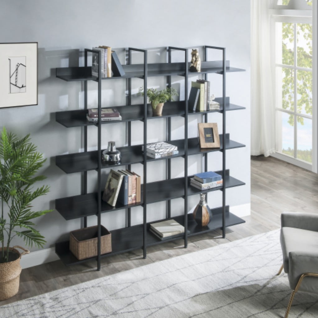 5-Tier Industrial Bookcase, Vintage Open Bookshelf with Metal Frame & MDF Shelves, 80 Lbs Per Shelf, Freestanding Display Storage Rack for Living Room & Home Office, Black