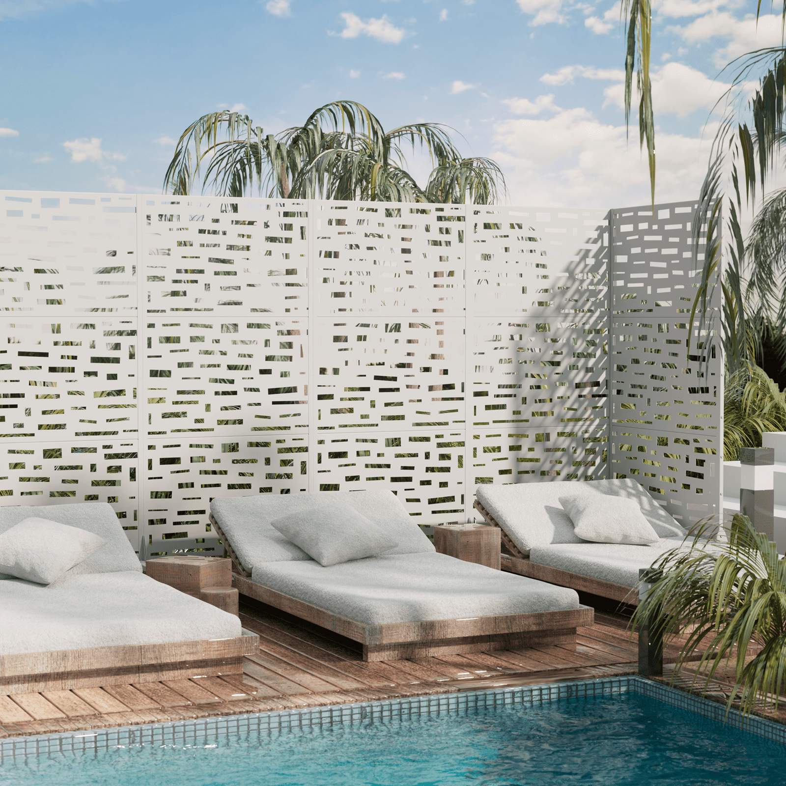 MAYEERTY 72"x35"x16" Outdoor Privacy Screen with Stand Metal Balcony Decorative Screen,White