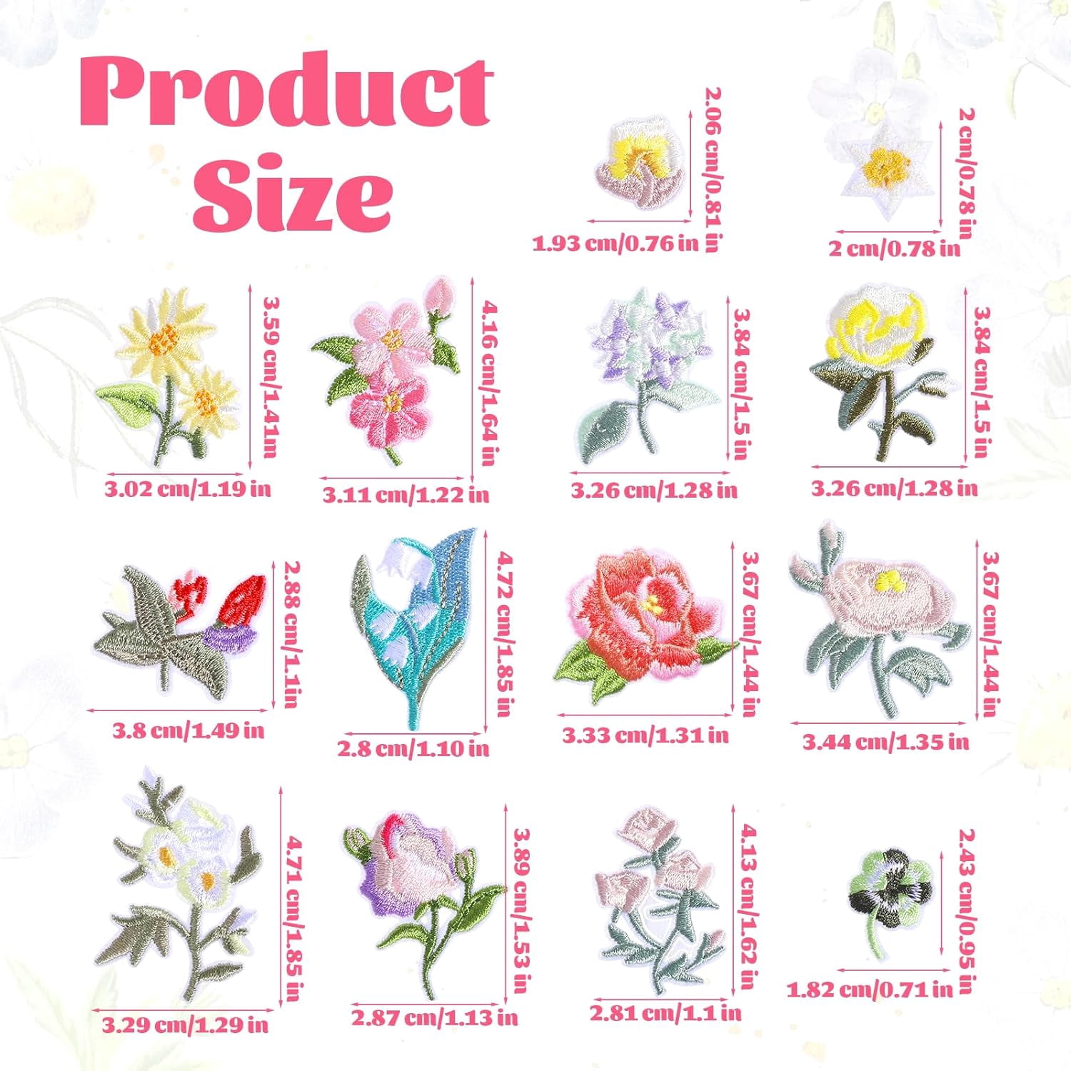 28pcs Mini Flowers Iron On Patches, 14 Patterns Decorative Embroidered Patches Rose Flower Clothing Sewing Patch Cute Small Floral Embroidered Appliques for Clothes Hats Jeans Jacket